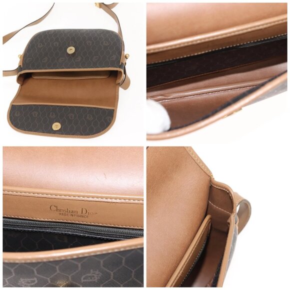 Christian Dior Honeycomb Canvas Shoulder Bag PVC Black Gold Auth BA7309 - Picture 15 of 16